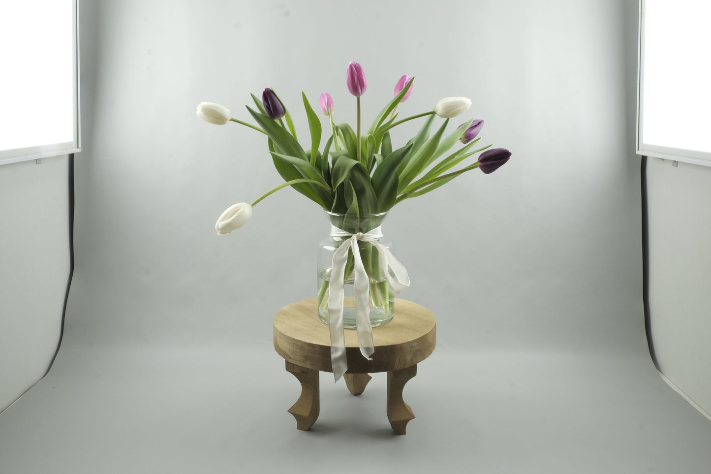 Mix purple, pink and white tulips - 9 stems