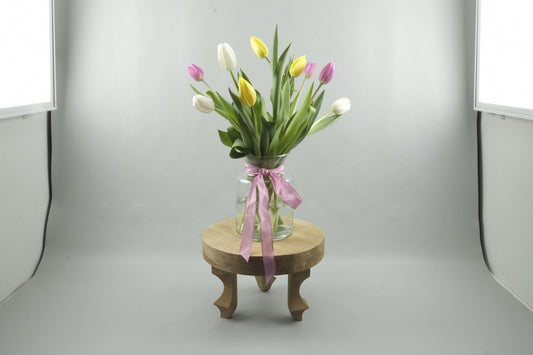 Mix yellow, white and pink tulips - 9 stems