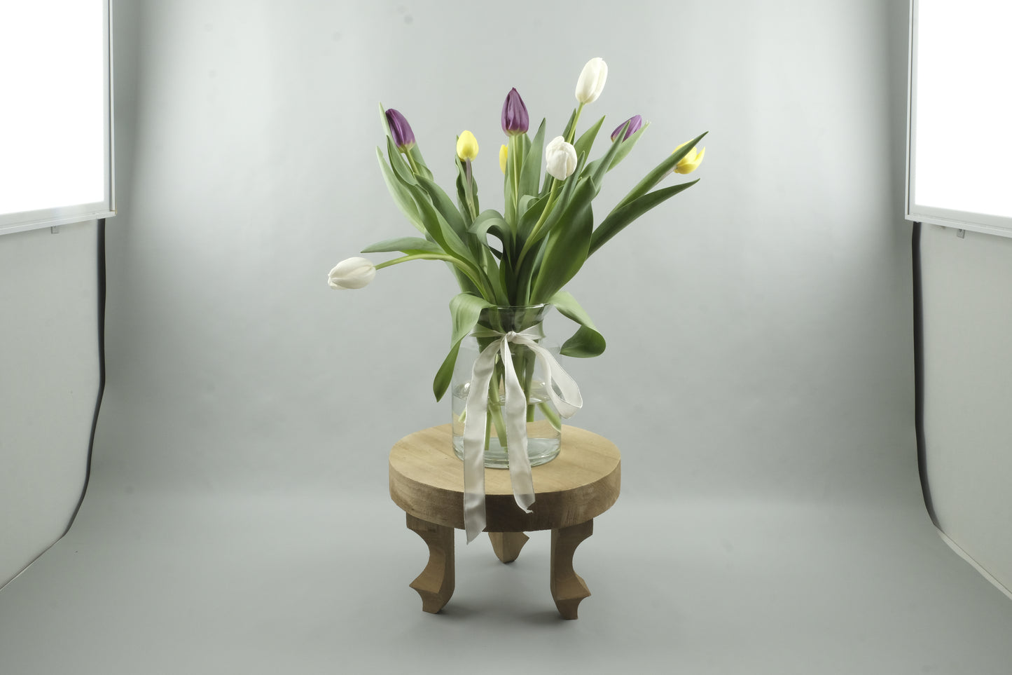 Mix yellow, white and purple tulips - 9 stems