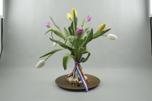 Mix yellow, white and pink tulips - 9 stems
