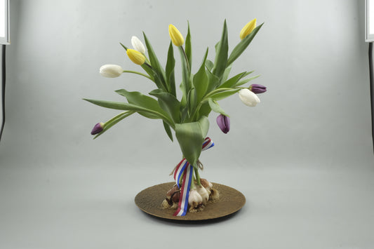 Mix yellow, white and purple tulips - 9 stems