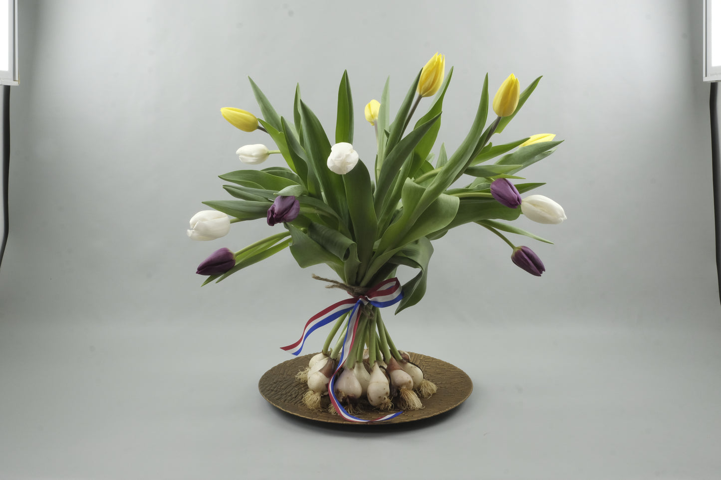 Mix yellow, white and purple tulips - 15 stems