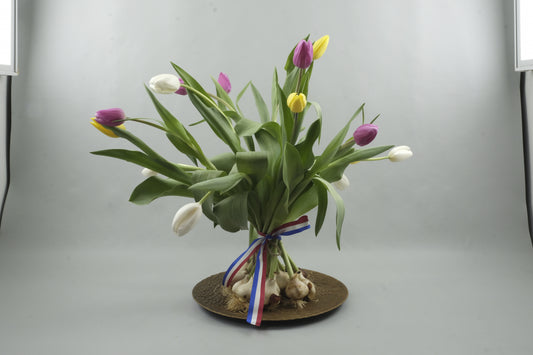 Mix yellow, white and pink tulips - 15 stems